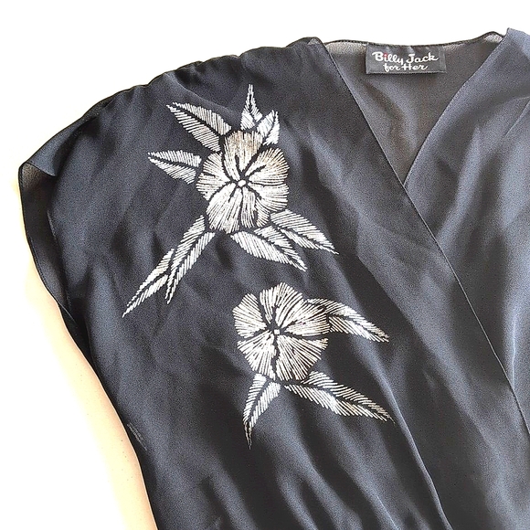 Vintage Billy Jack For Her sheer midi dress W sparkly floral design. Medium. - Picture 11 of 12